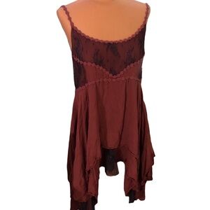 Free People Burgundy Lace Tank Top